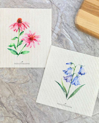 Pink Coneflower, Bluebells 2 pk - Swedish Dish Cloth