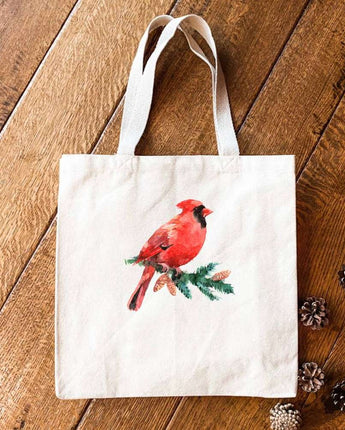 Cardinal on an Evergreen Branch - Canvas Tote Bag