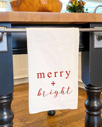 Merry + Bright Script - Christmas Tea Towel