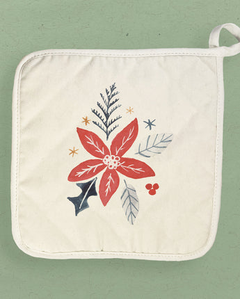 Hand Drawn Red Poinsettia - Cotton Pot Holder