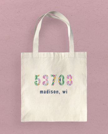 Vibrant Tiles w/ City, State, Zip - Canvas Tote Bag