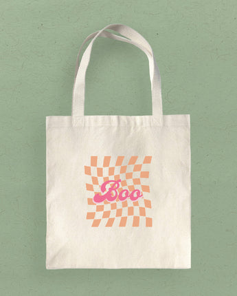 Boo Orange Check - Canvas Tote Bag