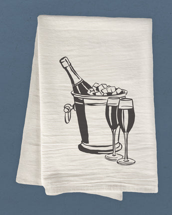 Wine Bucket and Glasses - Cotton Tea Towel