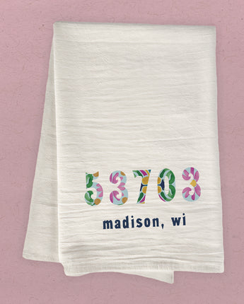 Vibrant Tiles w/ City, State, Zip - Cotton Tea Towel