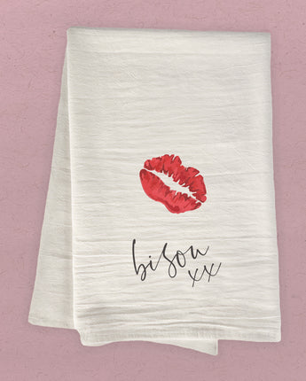 Bisou xx - Valentine's Day Cotton Tea Towel