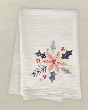 Hand Drawn Pink Poinsettia - Cotton Tea Towel