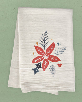 Hand Drawn Red Poinsettia - Cotton Tea Towel