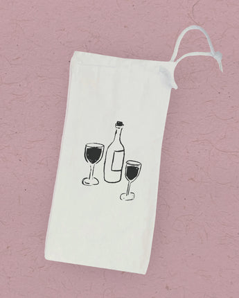 Wine and Glasses - Canvas Wine Bag