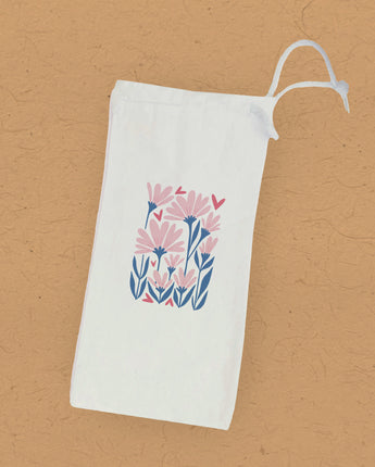 Heart Flowers - Valentine's Canvas Wine Bag