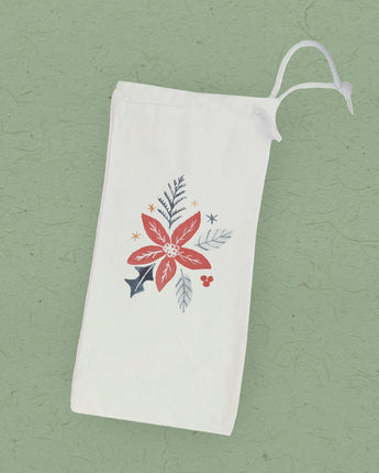 Hand Drawn Red Poinsettia - Canvas Wine Bag