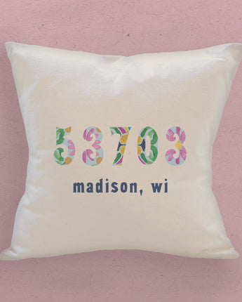 Vibrant Tiles w/ City, State, Zip - Square Canvas Pillow