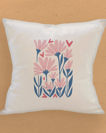 Heart Flowers - Valentine's Square Canvas Pillow