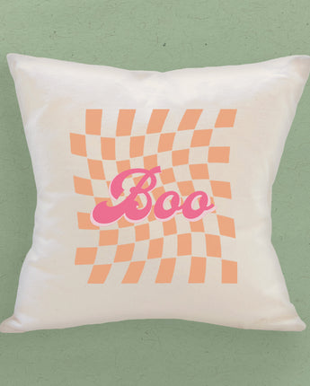 Boo Orange Check - Square Canvas Pillow