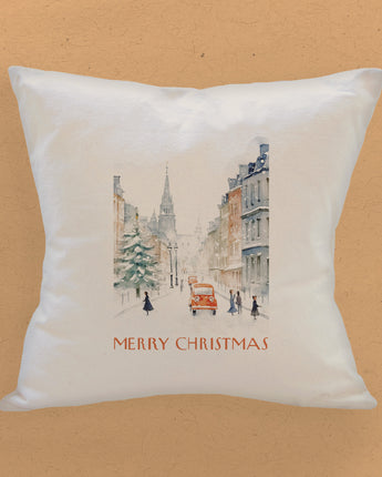 Vintage Christmas Poster - Square Canvas Pillow