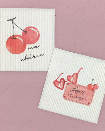 Set of Ma Cherie and Love Ticket - Valentine's 2pk Swedish Dish Cloth