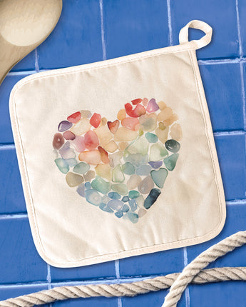 Sea Glass Heart - Valentine's Day Cotton Pot Holder