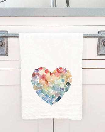 Sea Glass Heart - Valentine's Day Cotton Tea Towel