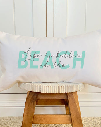 Life is Better at the Beach (Script Overlay) - Rectangular Canvas Pillow