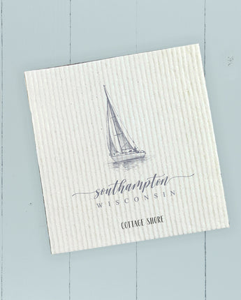 Sailboat w/ City, State - Swedish Dish Cloth