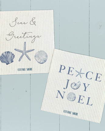 Peace Joy Noel, Seas & Greetings 2pk - Swedish Dish Cloth