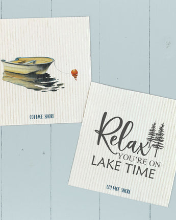 Relax You're on Lake Time, Rowboat 2 pk - Swedish Dish Cloth