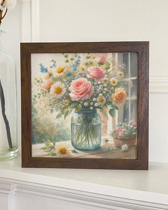 Flowers in Mason Jar - Framed Print