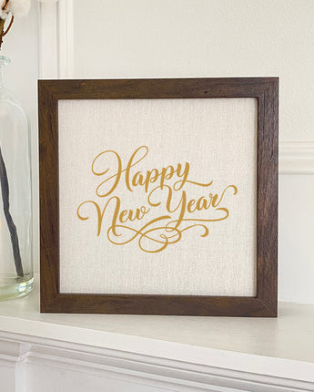 Happy New Year Gold Script - Framed Sign