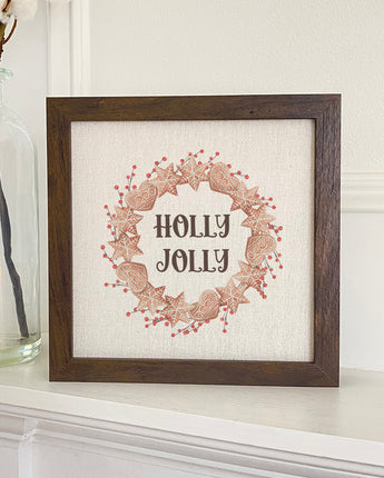 Holly Jolly Gingerbread Wreath - Framed Sign