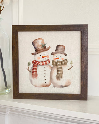 Two Snowmen - Framed Sign