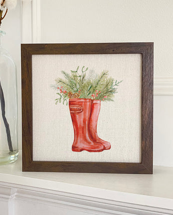 Winter Rain Boots and Foliage - Framed Sign