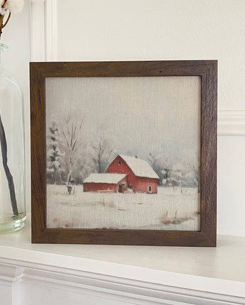 Red Barn Winter - Framed Print