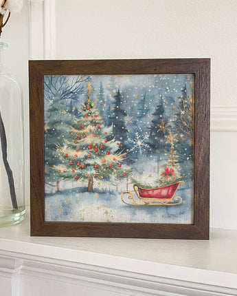 Sleigh and Christmas Tree - Framed Print