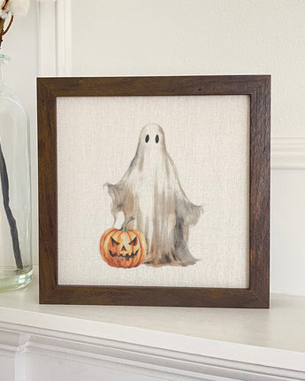 Ghost and Pumpkin - Framed Sign