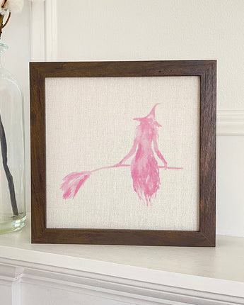 Pink Witch Silhouette - Framed Sign