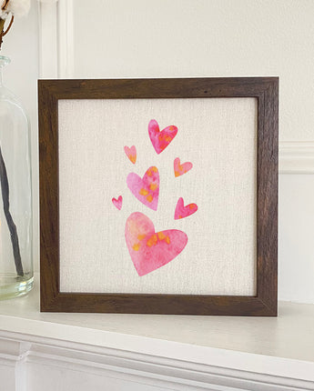 Orange and Pink Group of Hearts - Framed Sign