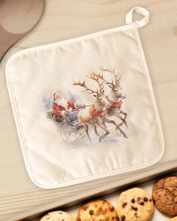 Santa and Reindeer Sleigh - Cotton Pot Holder