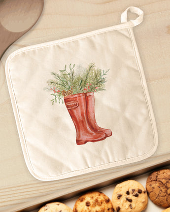 Winter Rain Boots and Foliage - Cotton Pot Holder