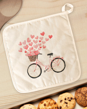 Hearts Bicycle - Valentine's Day Cotton Pot Holder