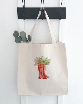 Winter Rain Boots and Foliage - Canvas Tote Bag