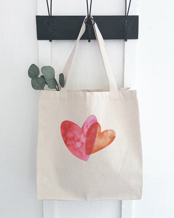 Orange and Pink Double Heart - Canvas Tote Bag