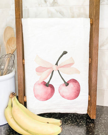 Cherries with a Bow - Valentine's Day Cotton Tea Towel