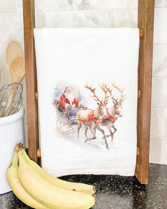 Santa and Reindeer Sleigh - Cotton Tea Towel