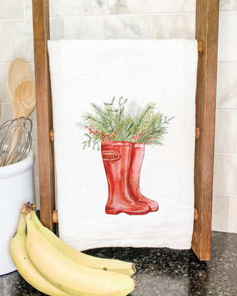 Winter Rain Boots and Foliage - Cotton Tea Towel