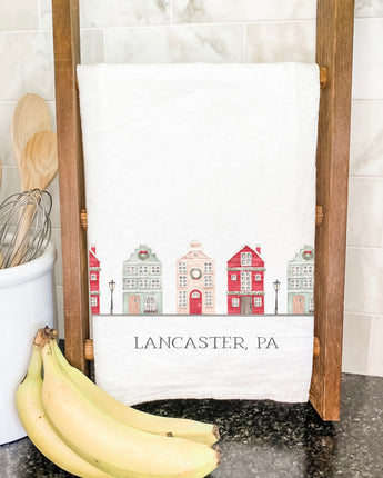 Christmas Village w/ City, State - Cotton Tea Towel