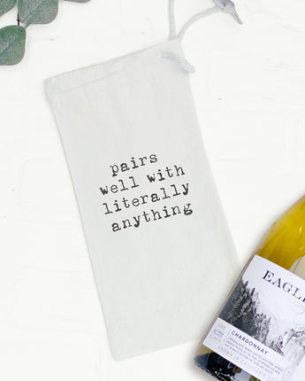 Pairs Well With Literally Anything - Canvas Wine Bag