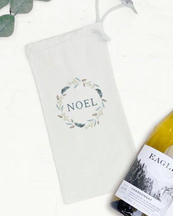 Noel Pine Wreath - Canvas Wine Bag