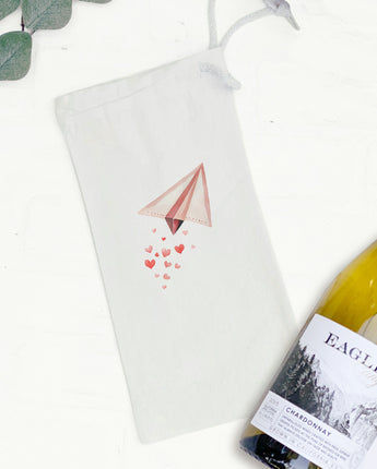 Paper Airplane - Valentine's Day Canvas Wine Bag