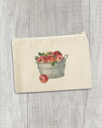 Bucket of Red Apples - Canvas Zipper Pouch