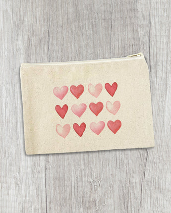 Row of Hearts - Valentine's Day Canvas Zipper Pouch