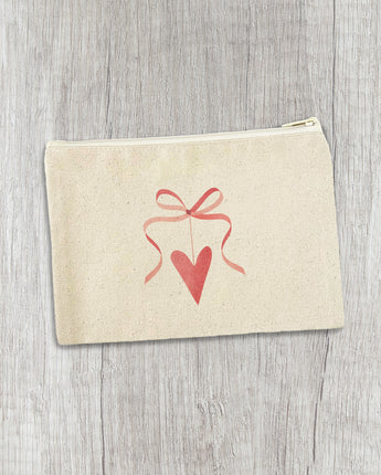 Ribbon Heart - Valentine's Day Canvas Zipper Pouch